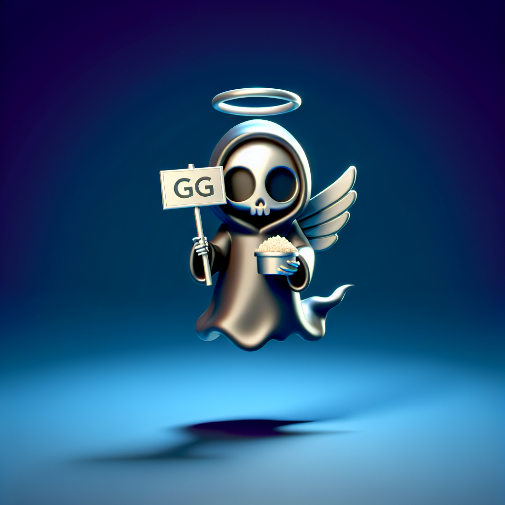 a grim reaper holding a sign that says GG