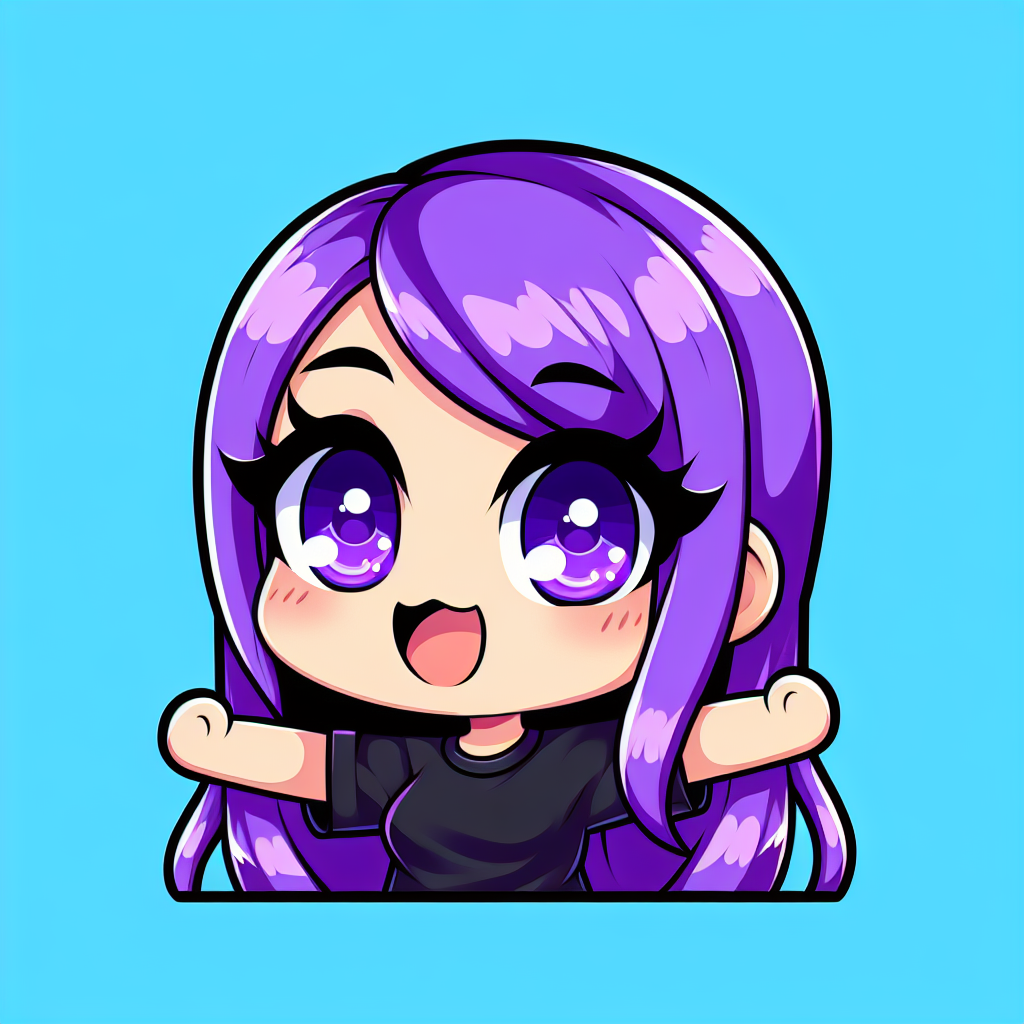 one girl, long purple hair, purple eyes, black shirts