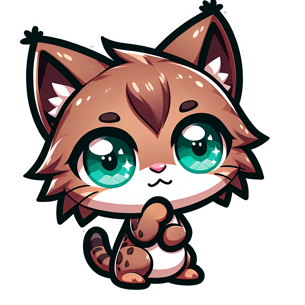  a brown lynx with mint-green eyes pondering thoughtfully