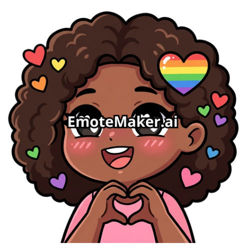 kawaii ebony girl with curly hair with raimbow heart