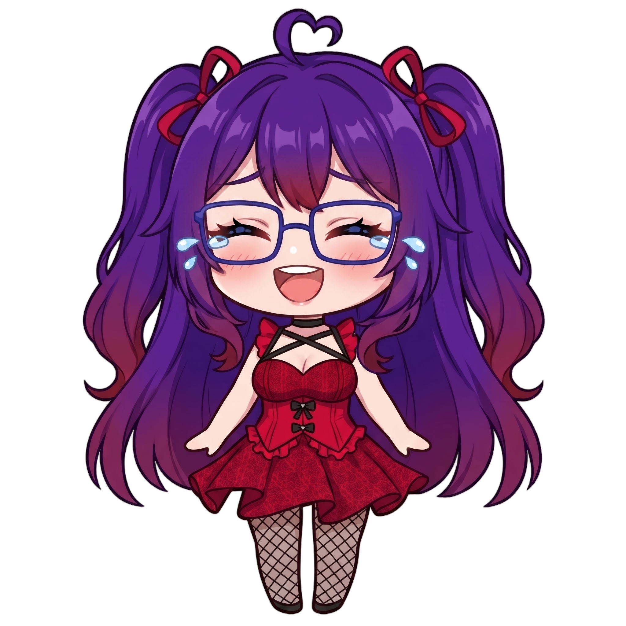 Change this emote's expression to laughing hard with eyes squeezed shut, open mouth, and tears of joy. Keep the exact same character design, outfit, colors, and art style.