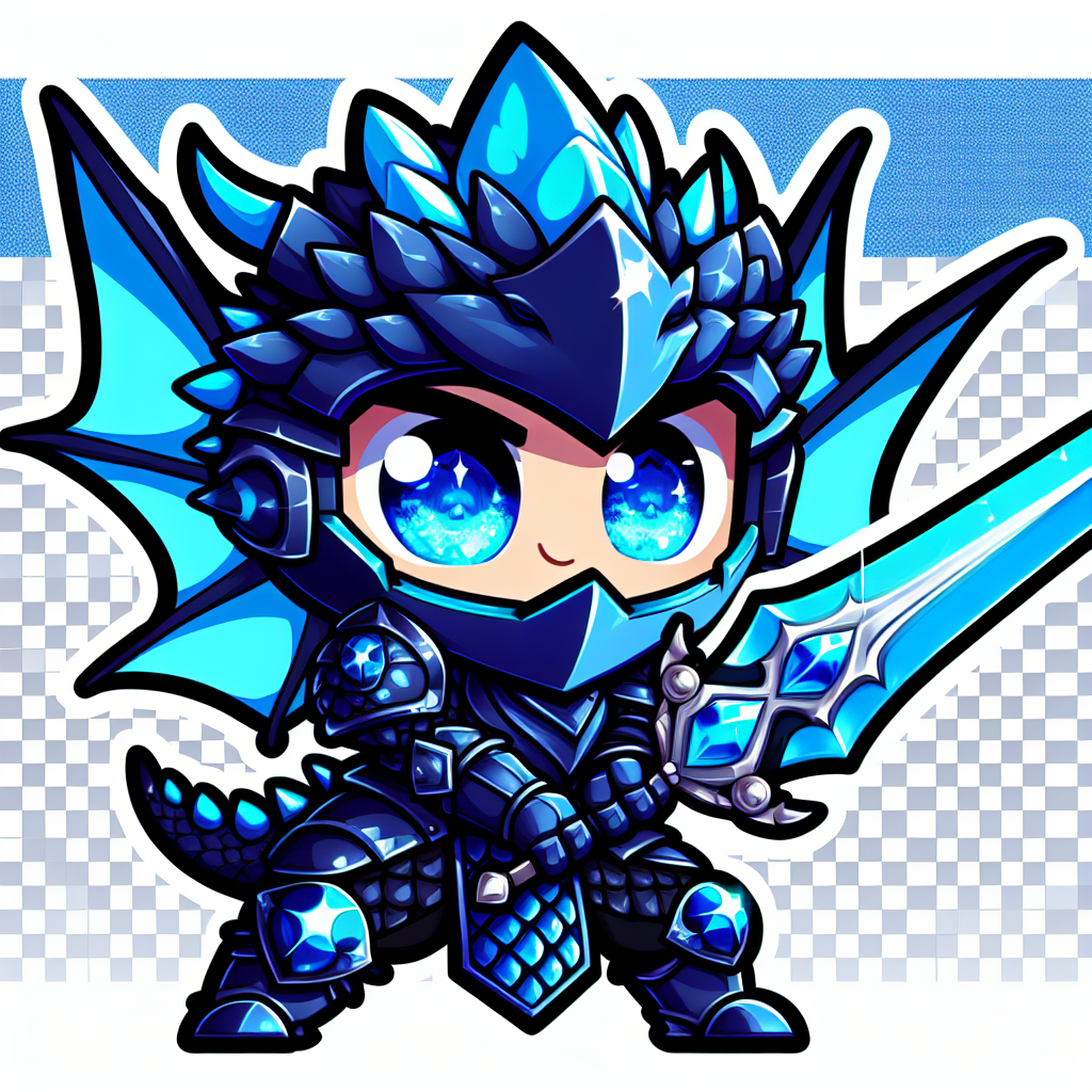 A mighty aqua blue dragon knight wielding a gleaming sapphire sword, with intense blue eyes and navy blue armor adorned with silver dragon scales