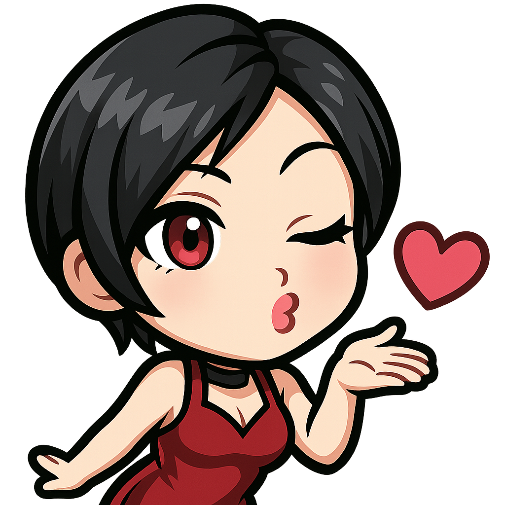 ada wong from the resident evil franchise in her signature red cocktail dress, blowing a kiss