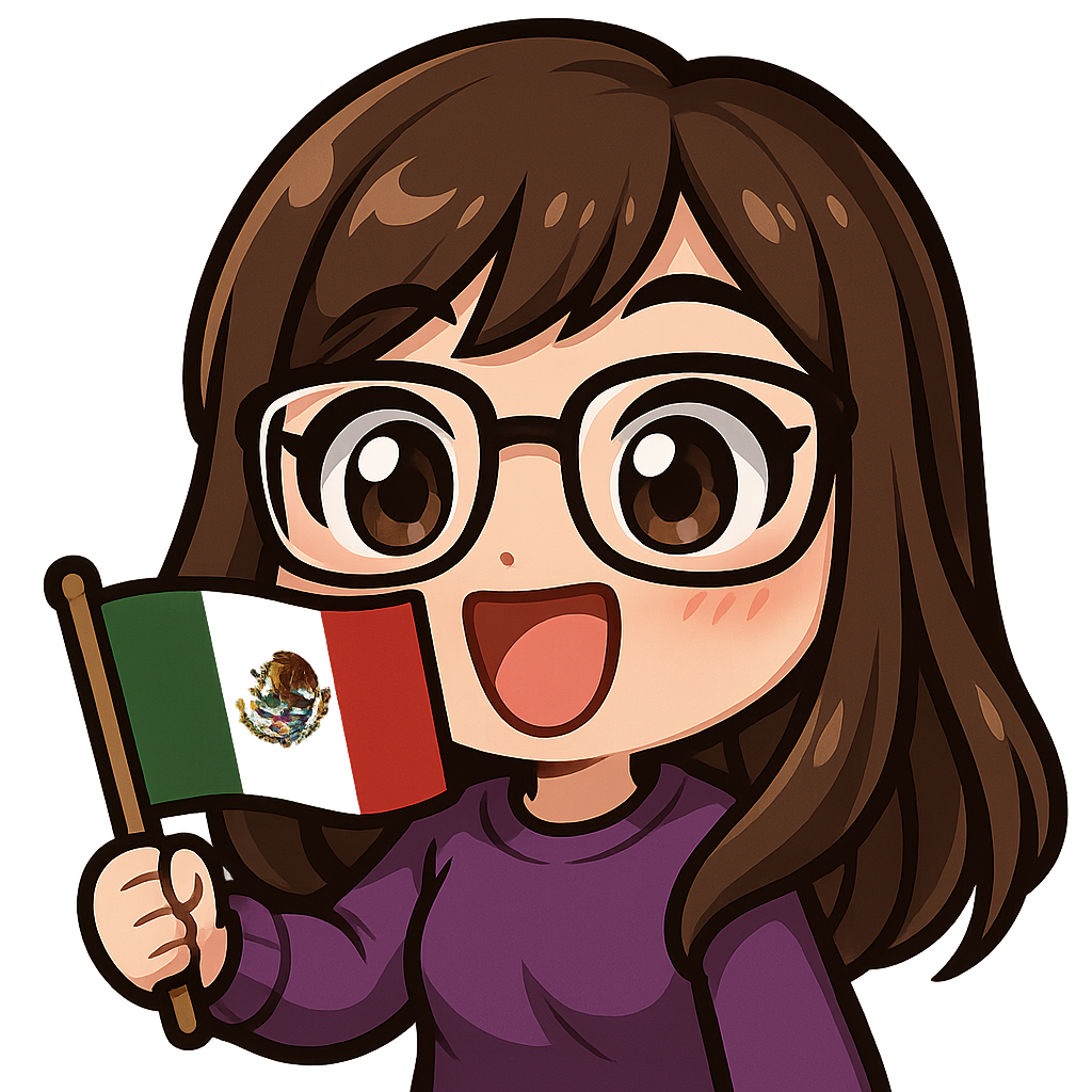 A young woman in a purple jumper with long silky smooth brown hair and a slight fringe, beautiful eyes and glasses, holding a mexico flag