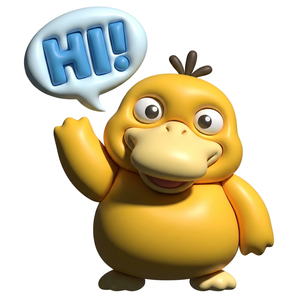 A Psyduck emote where he is raising his arm saying hi