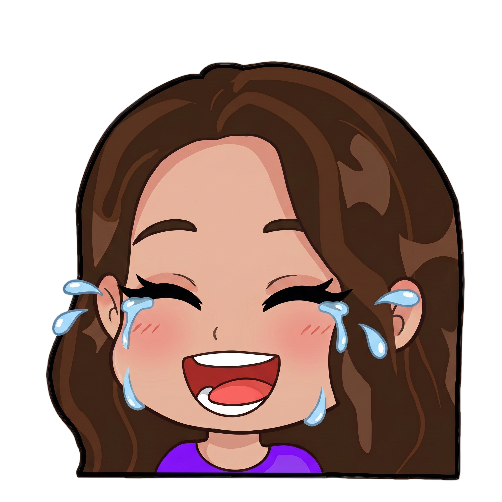 Change this emote's expression to laughing hard with eyes squeezed shut, open mouth, and tears of joy. Keep the exact same character design, outfit, colors, and art style.