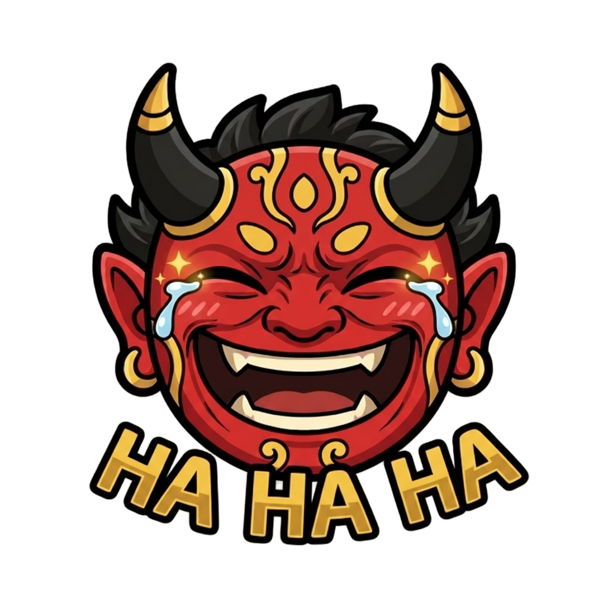 Change this emote's expression to laughing hard with eyes squeezed shut, open mouth, and tears of joy. Keep the exact same character design, outfit, colors, and art style.
