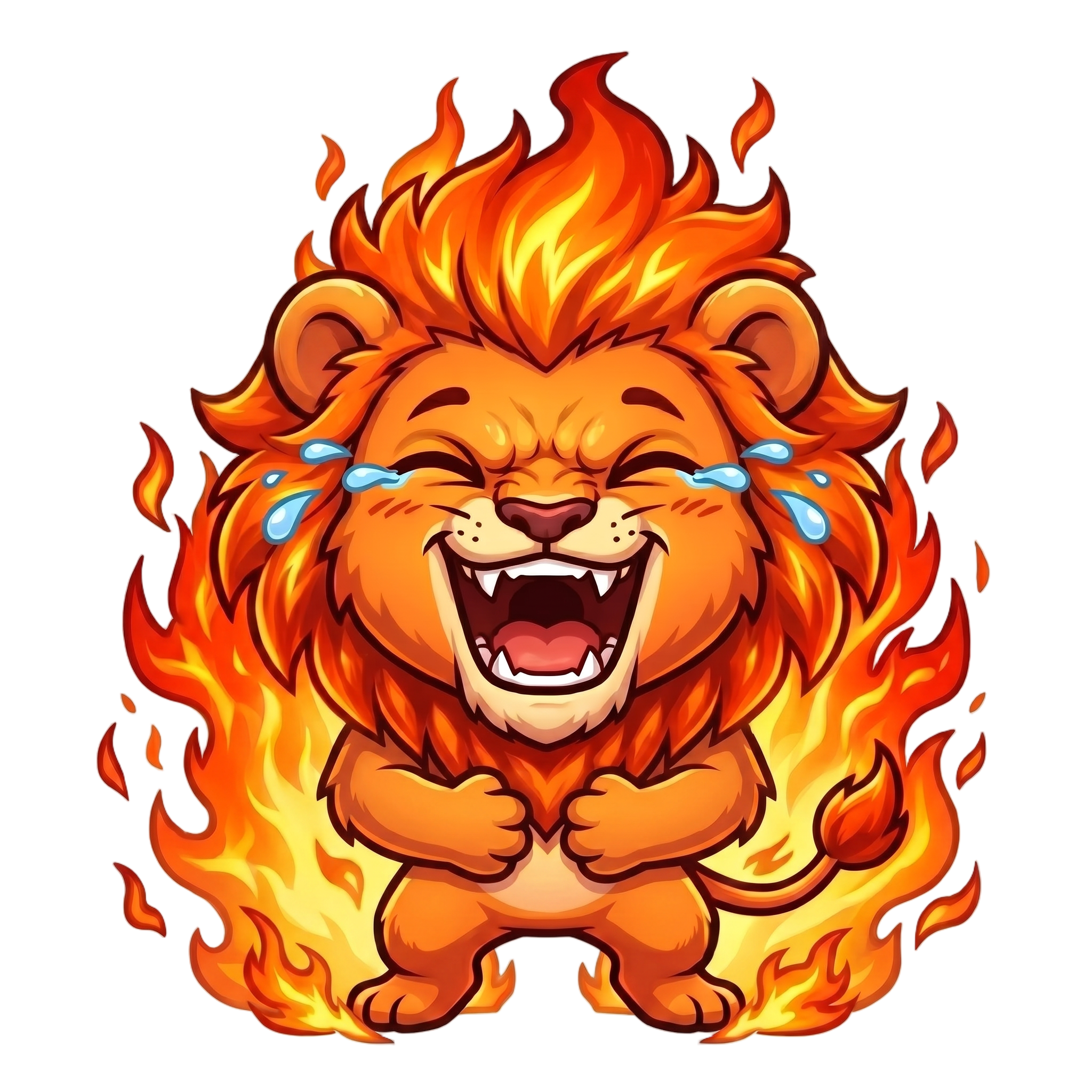 laughing, remove smoke, hands together holding stomach, laughing hard, crying laughing, very happy, eyes closed