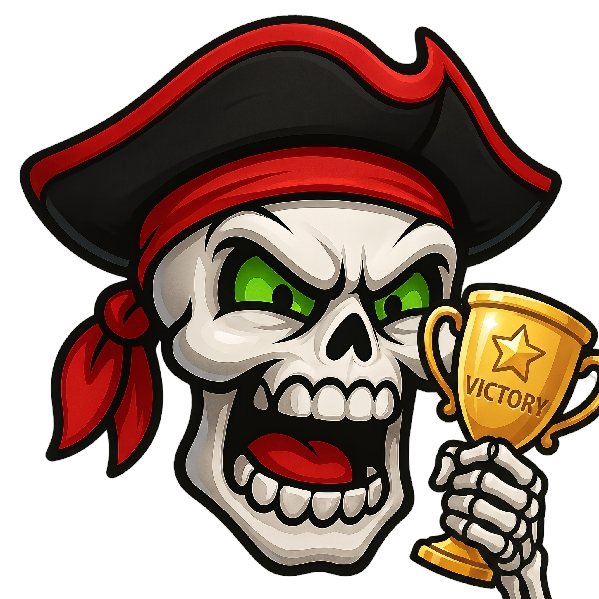 Change this emote's expression to victorious and proud, holding up a trophy or giving a thumbs up with a satisfied grin. Keep the exact same character design, outfit, colors, and art style.