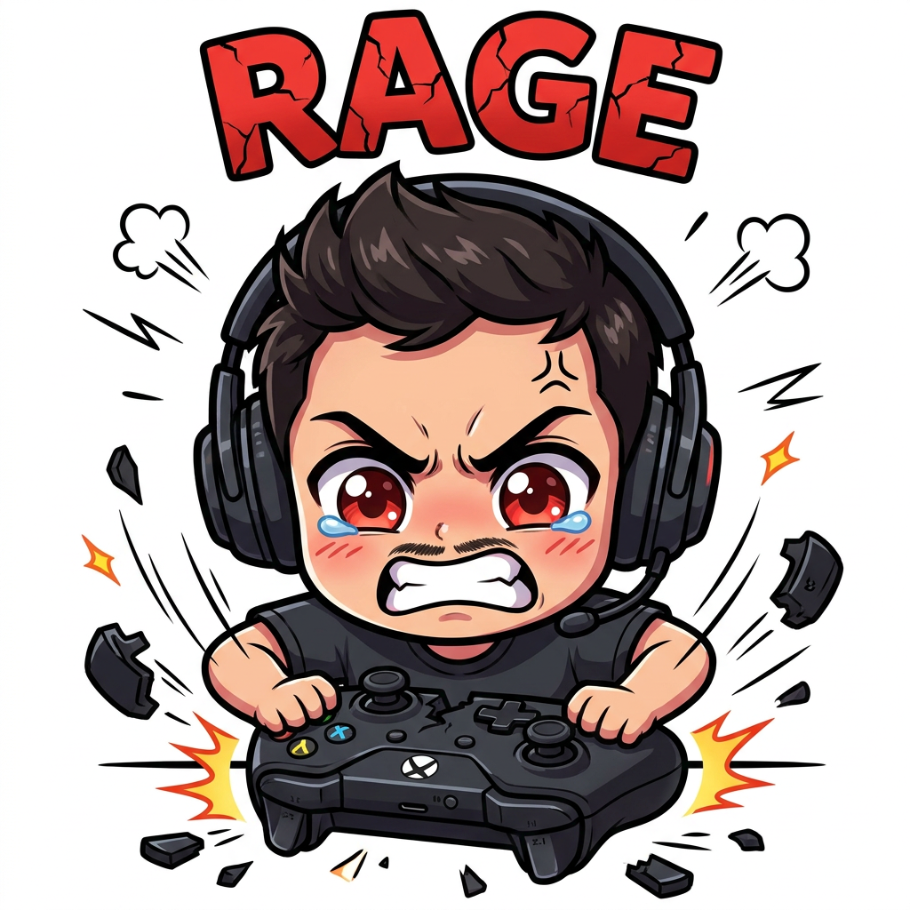 smashing xbox controller with words saying rage