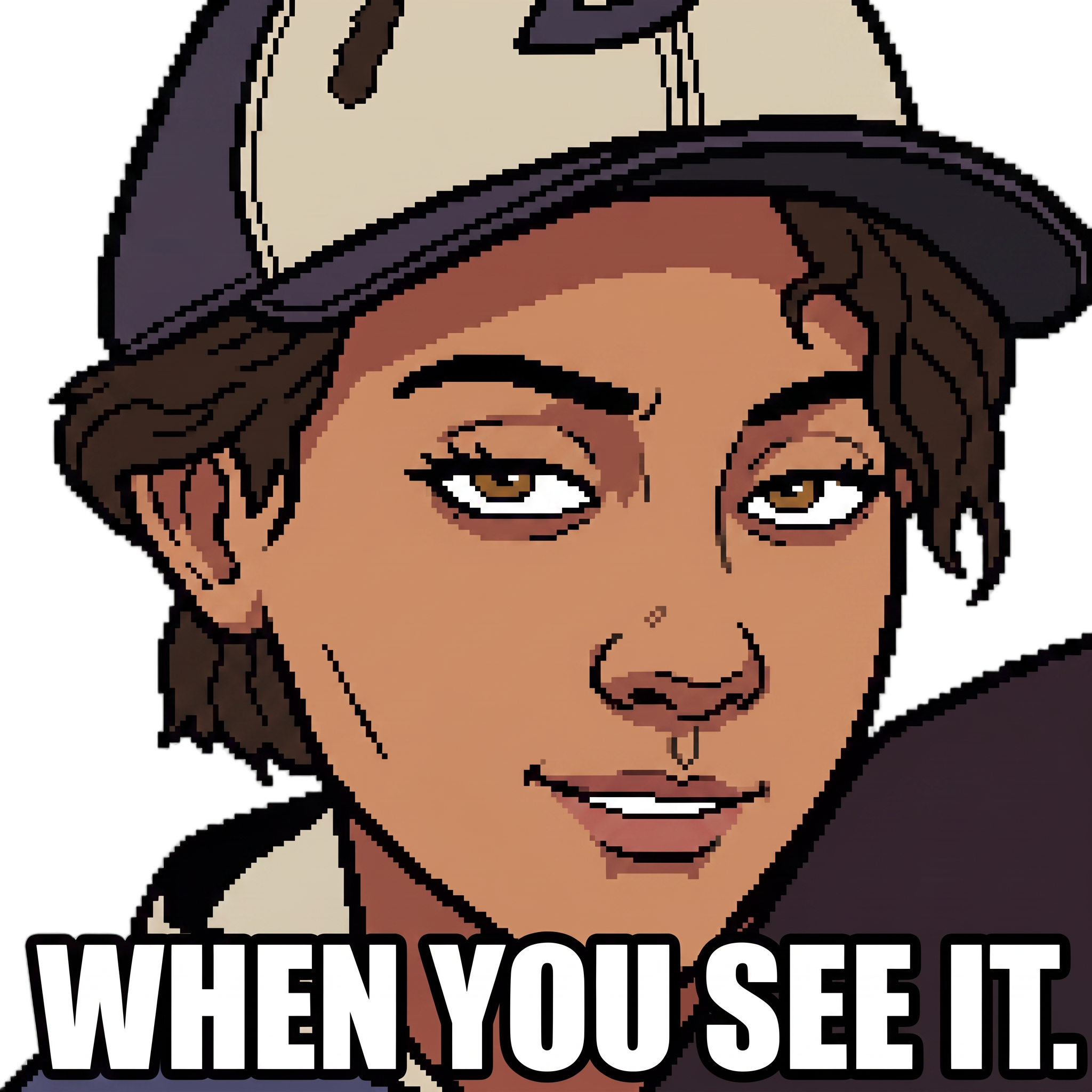 Change this emote's expression to smug and self-satisfied with a sly half-smile, one eyebrow raised, and a knowing look. Keep the exact same character design, outfit, colors, and art style.