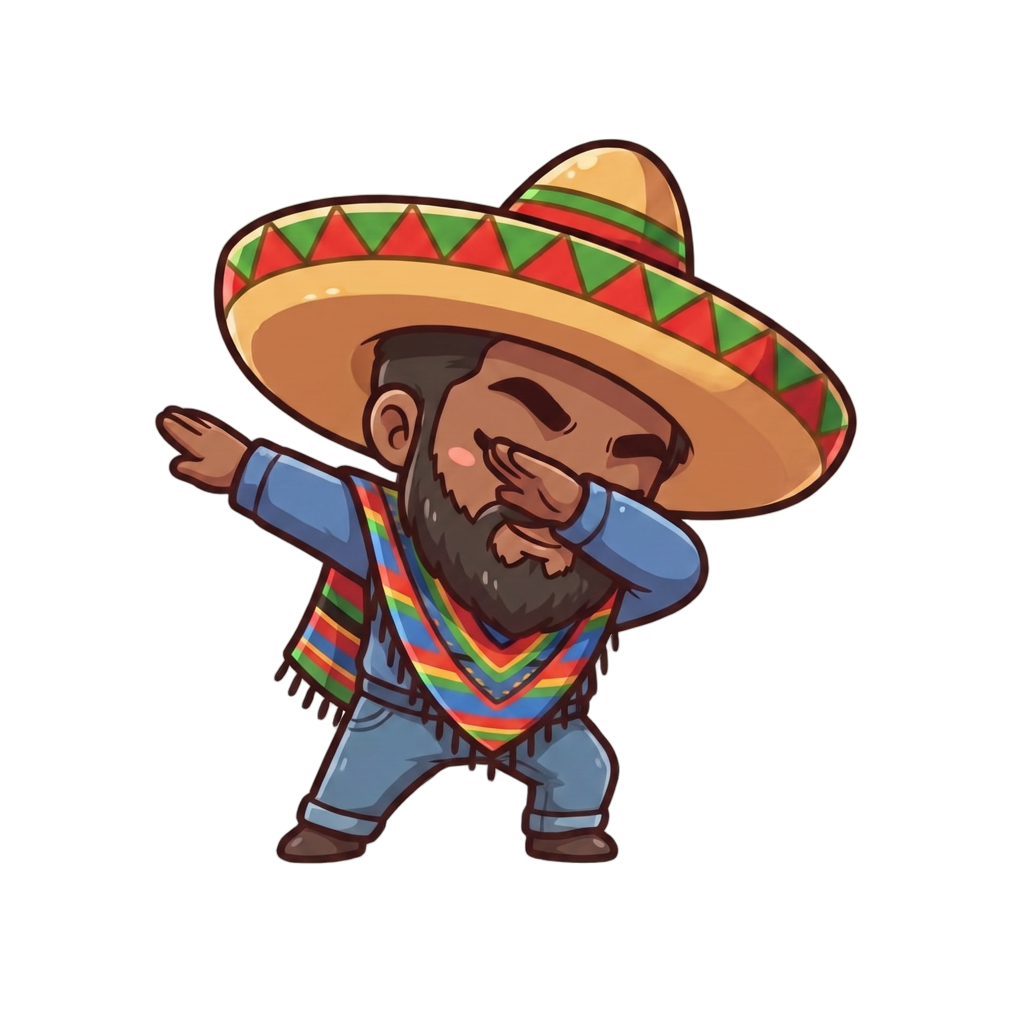 Change this emote to doing a dab pose — one arm extended straight out, face tucked into the other arm's elbow, confident stance. Keep the exact same character design, outfit, colors, and art style.
