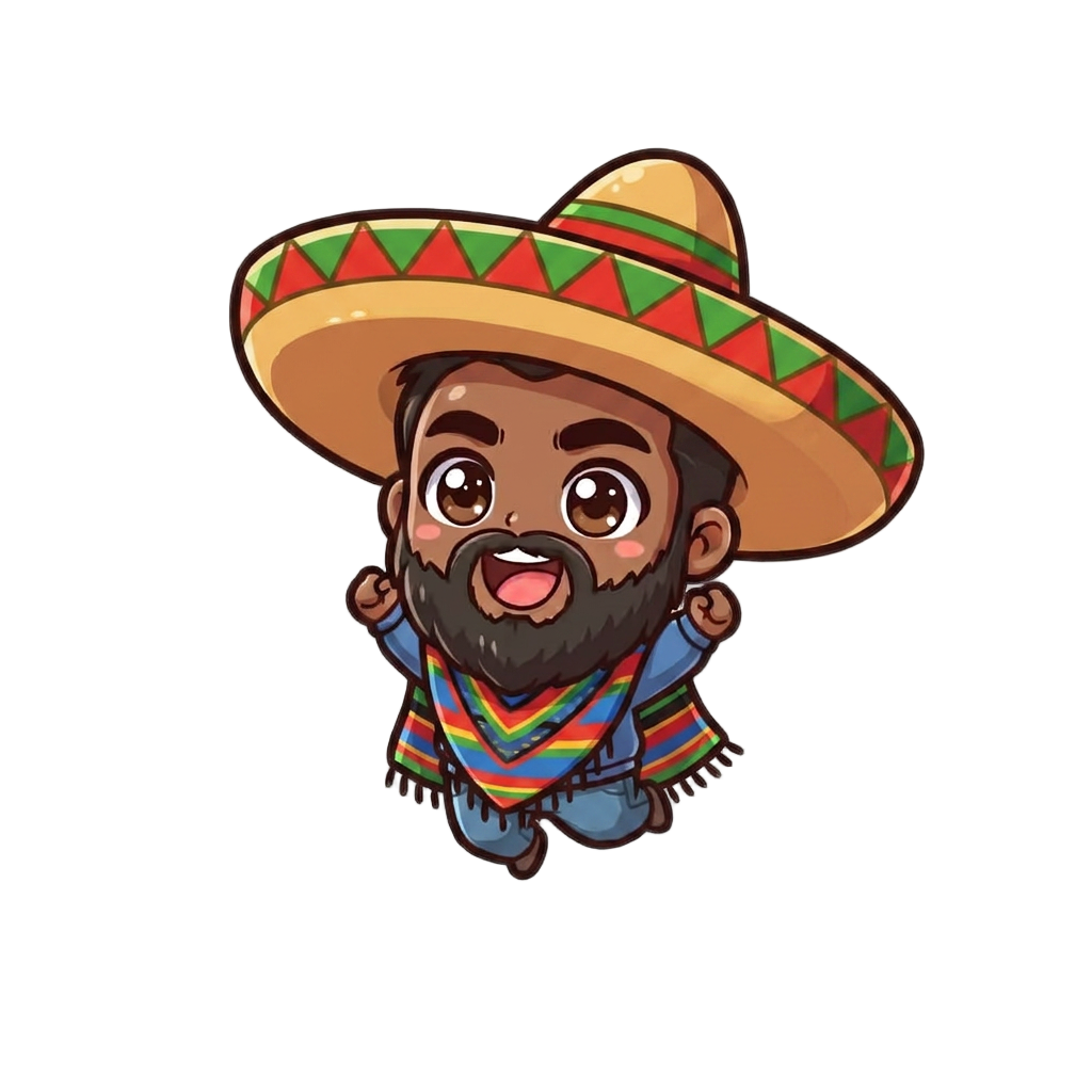 make sombrero bigger, add a sarape

