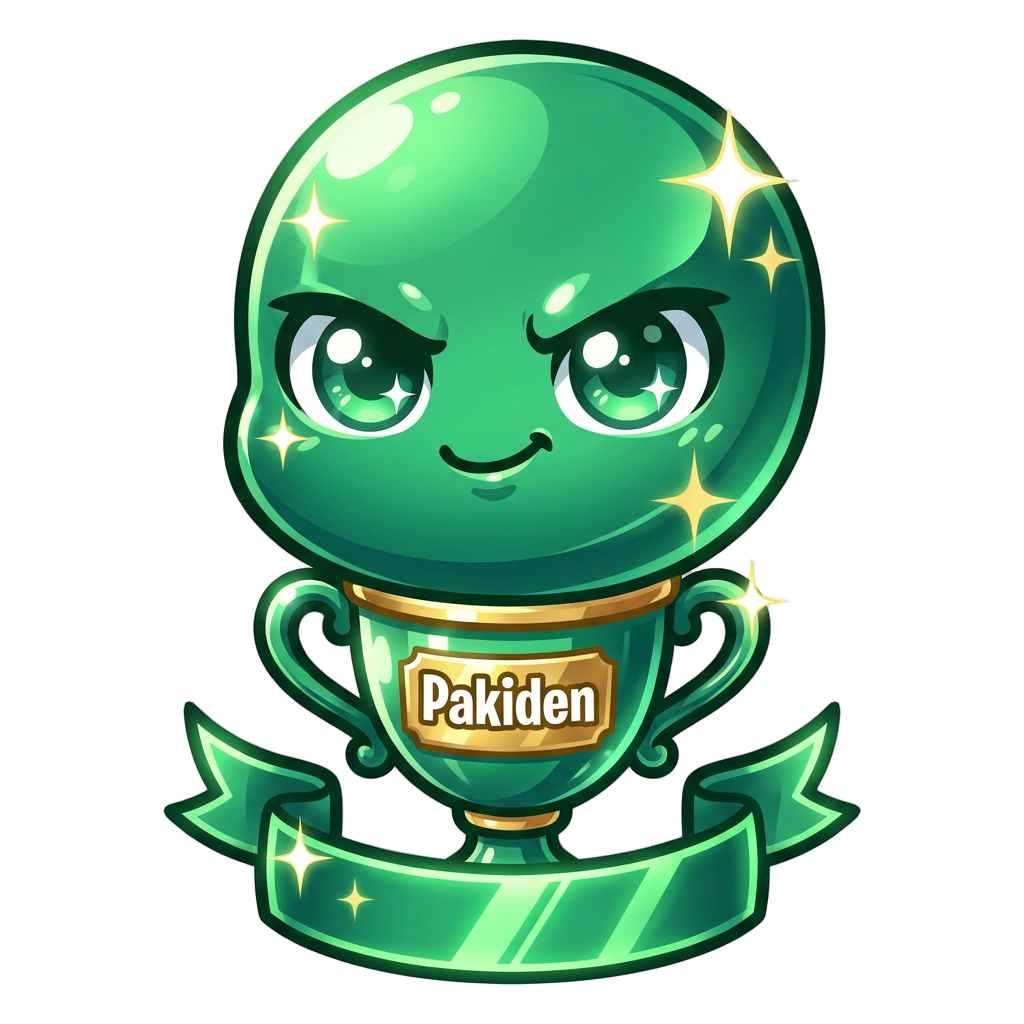 make a elegant trophy thats looks elegant and hard, make it green and with a text on the middle of it "Pakiden"