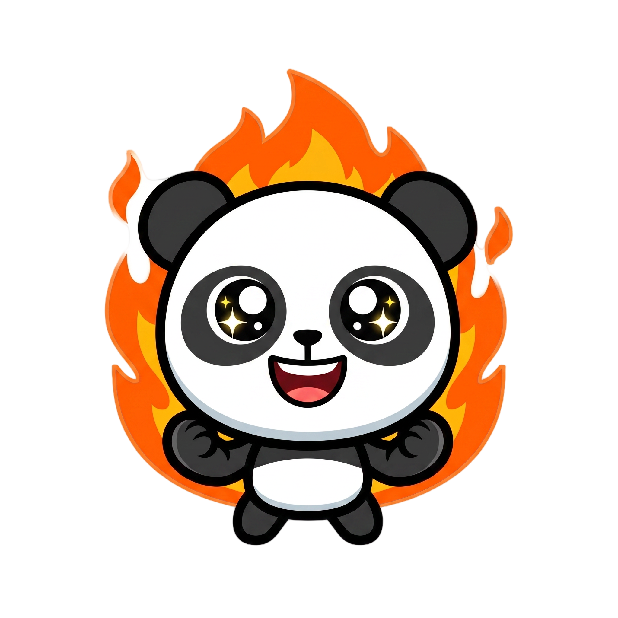 Change this emote's expression to happy with a big cheerful smile and bright sparkling eyes. Keep the exact same character design, outfit, colors, and art style.
