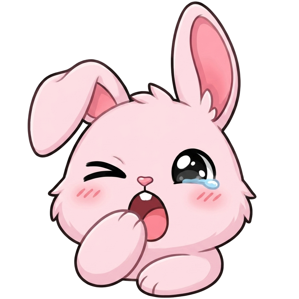 use the reference image and make the bunny sleepy with one eye closed and one ear down while yawning and covering its mouth with a paw