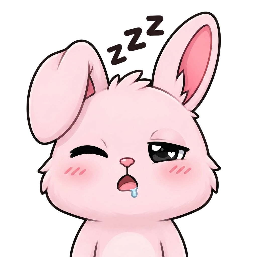 use the reference image and make the bunny sleepy with one eye closed and one ear down