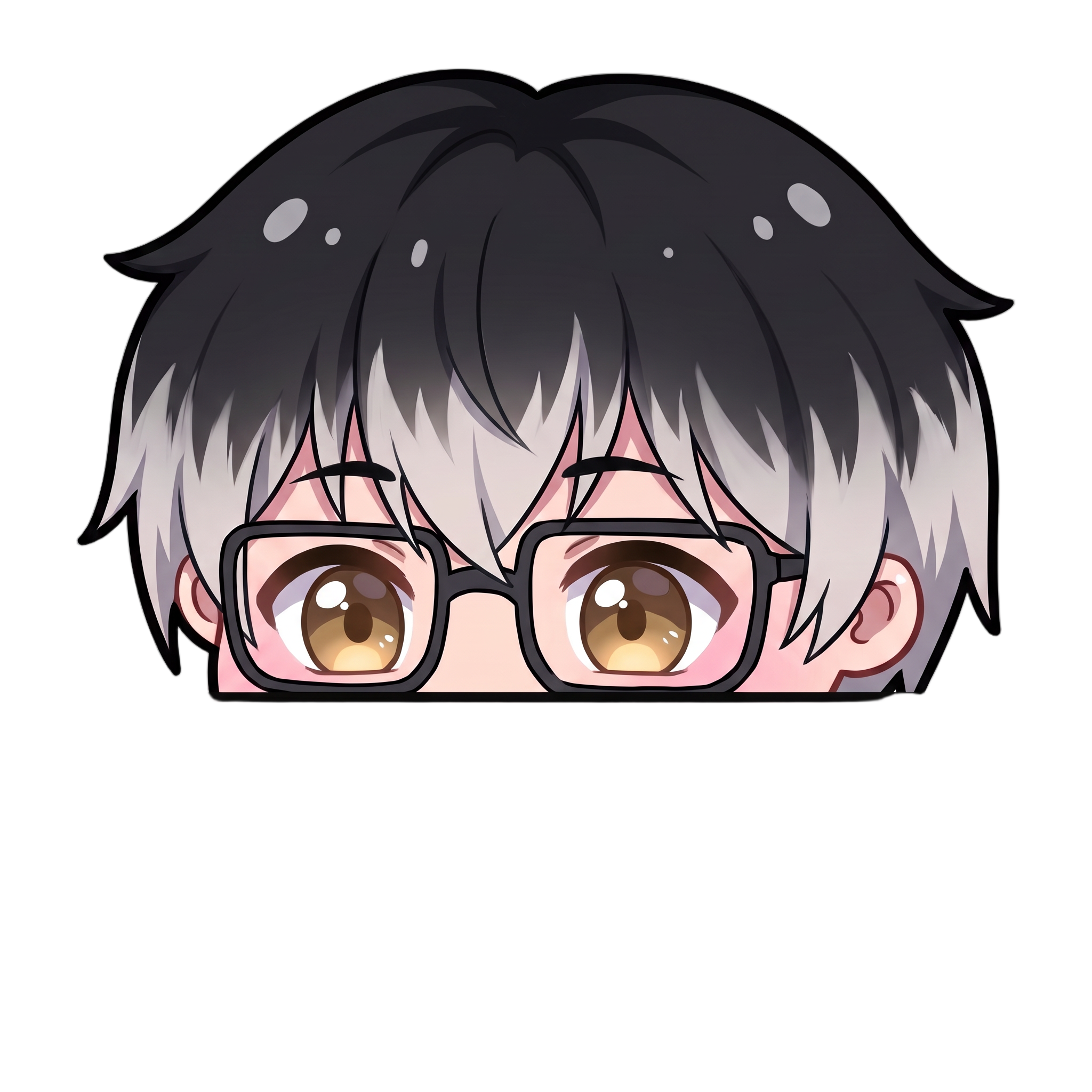 Change this emote to lurking and peeking from behind a wall or object with only eyes and top of head visible, with big curious watching eyes. Keep the exact same character design, outfit, colors, and art style.