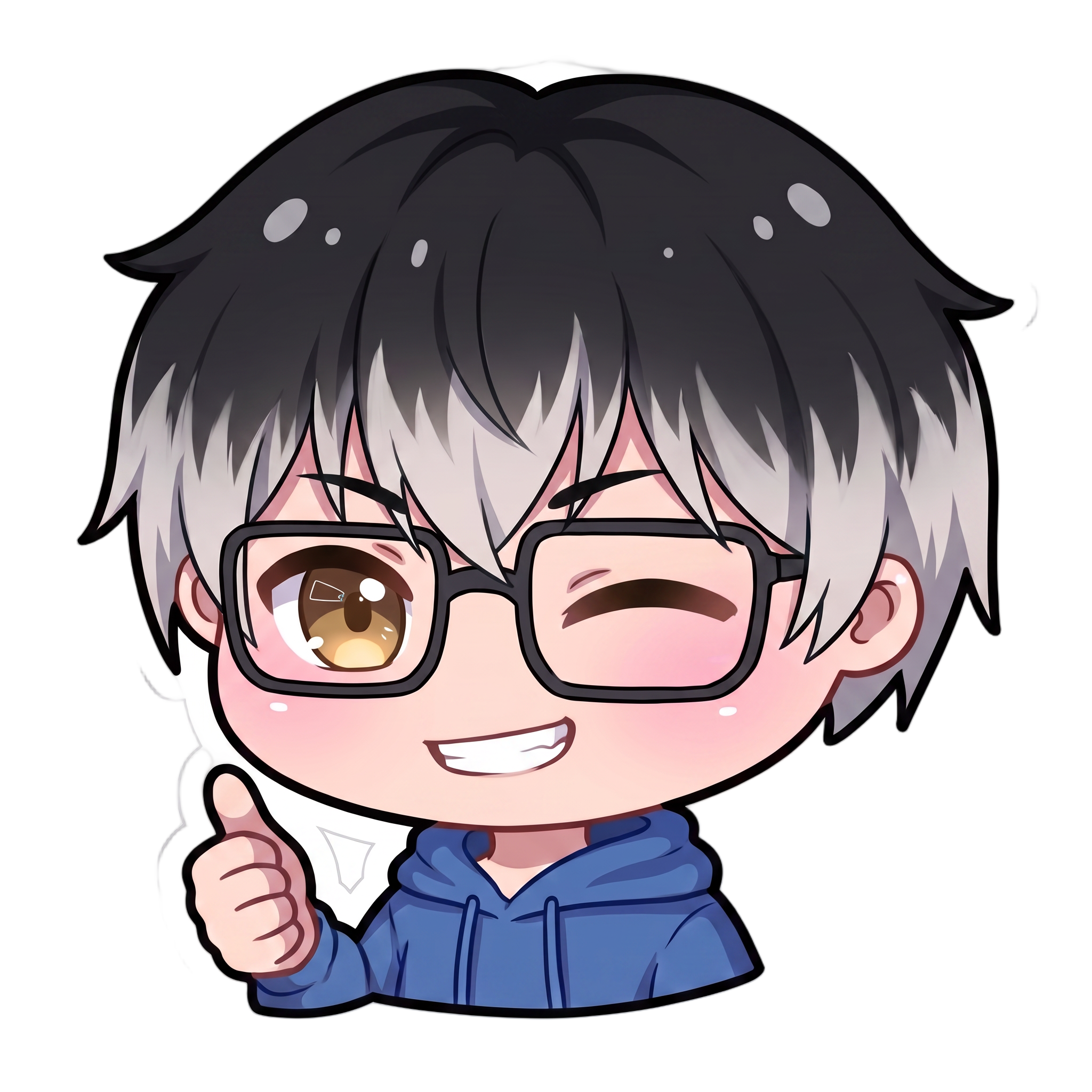 Change this emote to giving an enthusiastic thumbs up with a confident encouraging smile and a slight wink. Keep the exact same character design, outfit, colors, and art style.