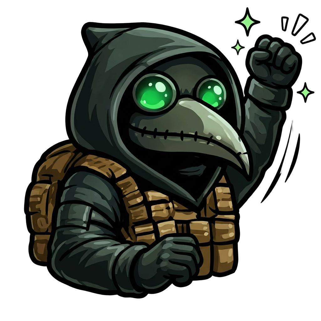 a military plague doctor cheering with his hand in the air