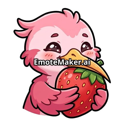 Two toned pink heron from the body up hugging a strawberry