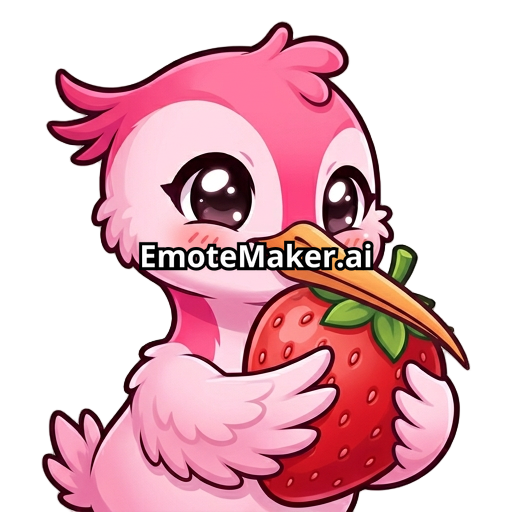Two toned pink heron from the body up hugging a strawberry