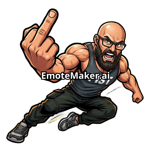 un homme chauve musclé avec une barbe et des lunettes qui slide comme Law de Tekken 8 tous en faisant un doigt dhonneur