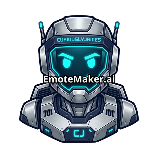 CuriouslyJames streamer robot, brushed silver body, dark navy trim, neon #21E6FF, sleek visor face, premium retro arcade design, front-facing, simple iconic silhouette. Avoid cute toy robot.