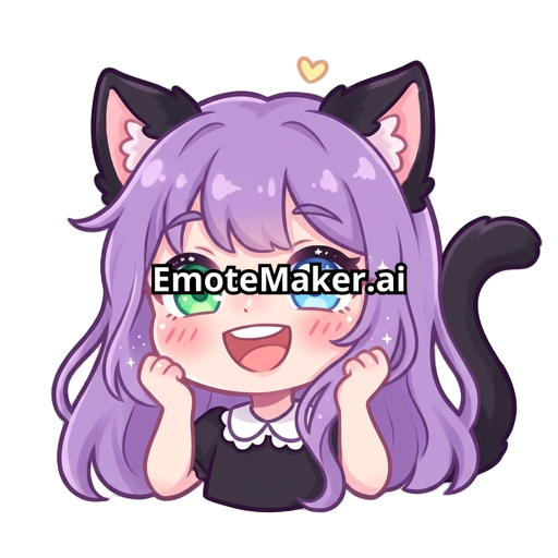 long purple haired girl having one green eye and one blue eye with Black ear and black tail