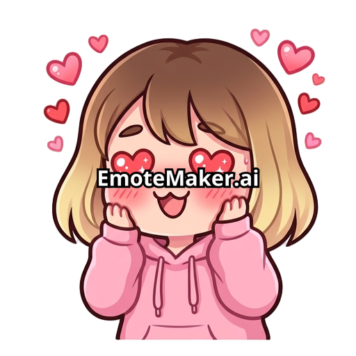 Hazme un emote de una chica kawaii de sudadera rosa con pelo con franja color castaño en el pelo en la parte de la raíz del cabello y baje haciendo un degradado a rubio la chica de ojos cafés