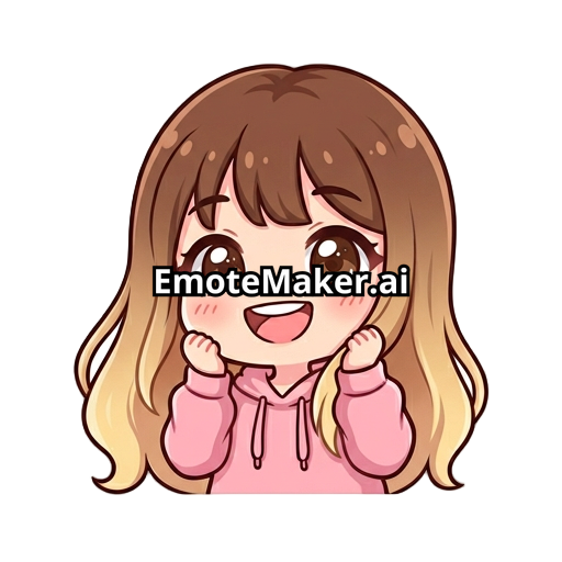 Hazme un emote de una chica kawaii de sudadera rosa con pelo con franja color castaño en el pelo en la parte de la raíz del cabello y baje haciendo un degradado a rubio la chica de ojos cafés cabello largo y sin accesorios distinguidos