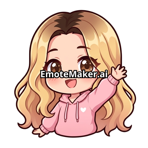 Hazme un emote de una chica kawaii de sudadera rosa con pelo con franja color castaño en el pelo en la parte de la raíz del cabello y baje haciendo un degradado a rubio la chica de ojos cafés cabello largo sin accesorios distinguidos y que la franja del pelo color castaño sea más pequeña que abarque solo la parte de la raíz del cabello