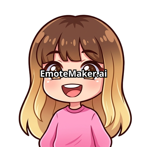 Hazme un emote de una chica kawaii de sudadera rosa con pelo con franja color castaño en el pelo en la parte de la raíz del cabello y baje haciendo un degradado a rubio la chica de ojos cafés cabello largo sin accesorios distinguidos