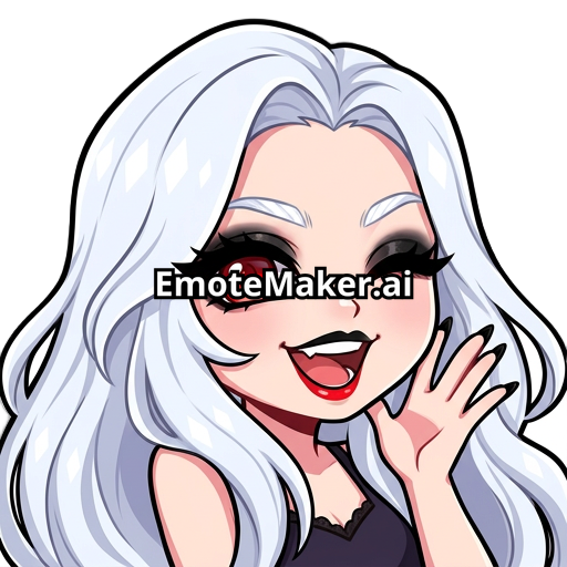 NP. she has long Diamond white hair. red eye, black up lips and red down lips, black eyeshadow, black nails. eyebrow white.