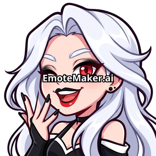 NP. she has long Diamond white hair. red eye, black up lips and red down lips, black eyeshadow, black nails. eyebrow white.