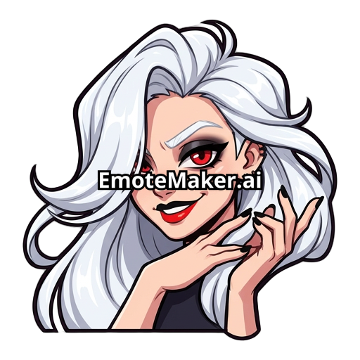 NP. she has long Diamond white hair. red eye, black up lips and red down lips, black eyeshadow, black nails. eyebrow white.
