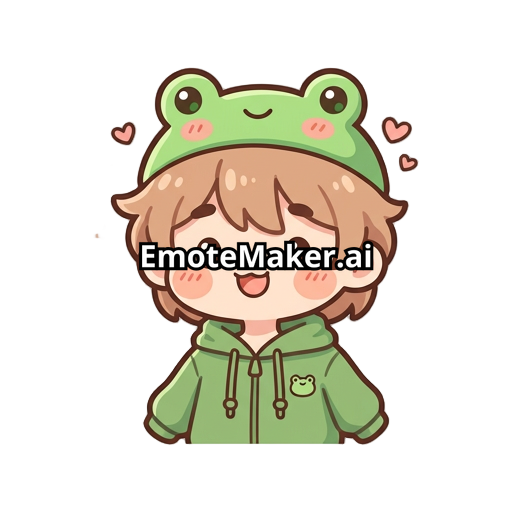 light brown hair with a frog hat on, green hoodie