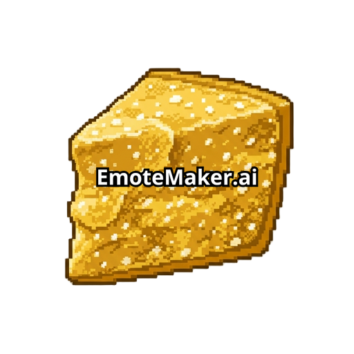 A close-up, pixel art icon of a hard, granular golden-yellow piece of Parmesan cheese. The texture is crystalline with many small, white dots. The shape is a slightly uneven trapezoid. Twitch subscriber badge, clean pixel art, metallic gold and ochre colors, high detail. --sref 2295094873 --ar 1:1