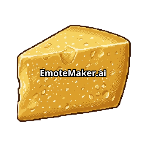 A close-up, pixel art icon of a hard, granular golden-yellow piece of Parmesan cheese. The texture is crystalline with many small, white dots. The shape is a slightly uneven trapezoid. Twitch subscriber badge, clean pixel art, metallic gold and ochre colors, high detail. --sref 2295094873 --ar 1:1