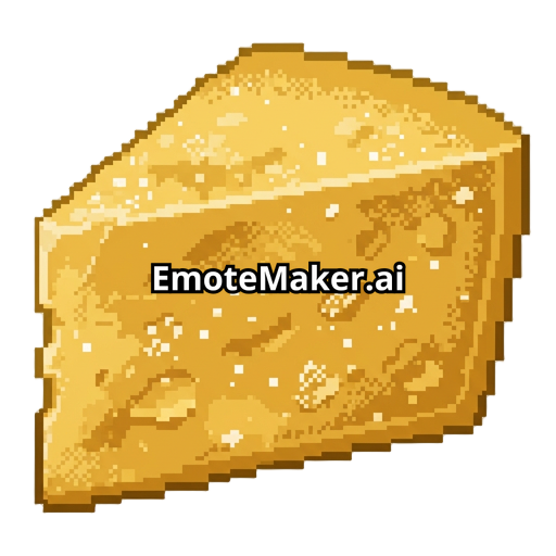 A close-up, pixel art icon of a hard, granular golden-yellow piece of Parmesan cheese. The texture is crystalline with many small, white dots. The shape is a slightly uneven trapezoid. Twitch subscriber badge, clean pixel art, metallic gold and ochre colors, high detail. --sref 2295094873 --ar 1:1