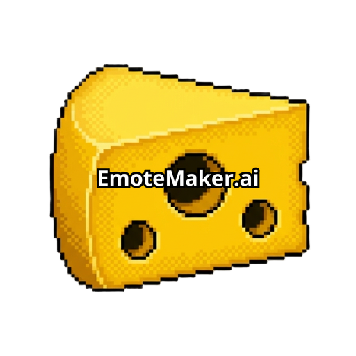 A close-up, pixel art icon of a rich yellow cheese slice with three large, distinct holes: one big, two smaller. The texture is slightly grainy. Classic swiss cheese style. Twitch subscriber badge, clean pixel art, bright yellow and gold, high detail. --sref 2295094873 --ar 1:1