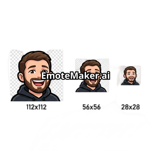 Create a single, individual Twitch emote for the Wildboycrawler brand using the users picture, optimized for clear readability at small sizes. Deliver three square versions in 112×112, 56×56, and 28×28 pixels, with a transparent background, bold outline, strong facial expression, and minimal details that survive Twitch compression