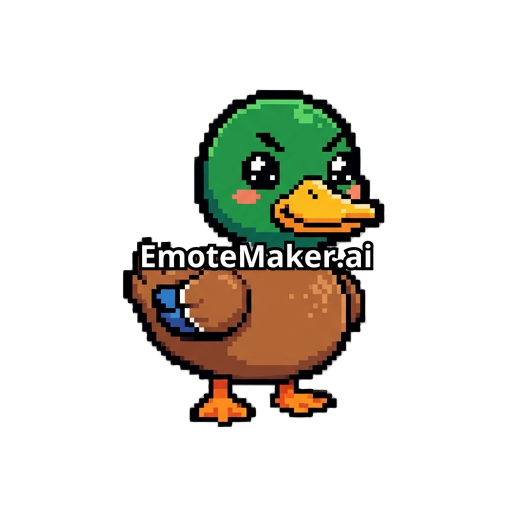 cute mallard duck mascot, retro 16-bit pixel art, green head, warm brown body, small blue wing patch, yellow-orange beak, orange feet, chubby rounded body, expressive eyes, thick black outline, centered sprite, clean pixel grid, limited color palette, SNES style, twitch emote style, transparent background, readable at small size, adorable but slightly chaotic energy