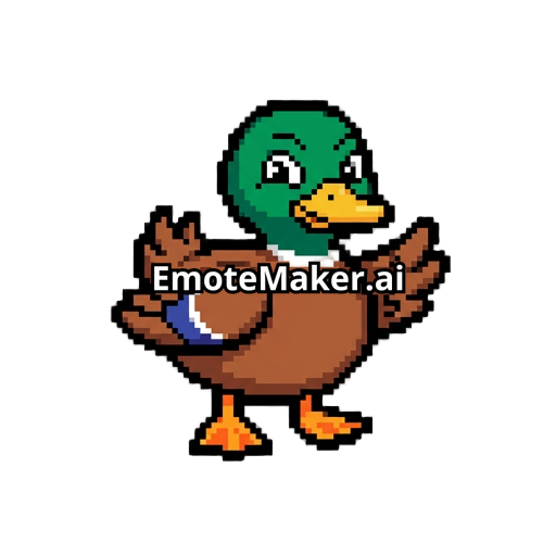 cute mallard duck mascot, retro 16-bit pixel art, green head, warm brown body, small blue wing patch, yellow-orange beak, orange feet, chubby rounded body, expressive eyes, thick black outline, centered sprite, clean pixel grid, limited color palette, SNES style, twitch emote style, transparent background, readable at small size, adorable but slightly chaotic energy
