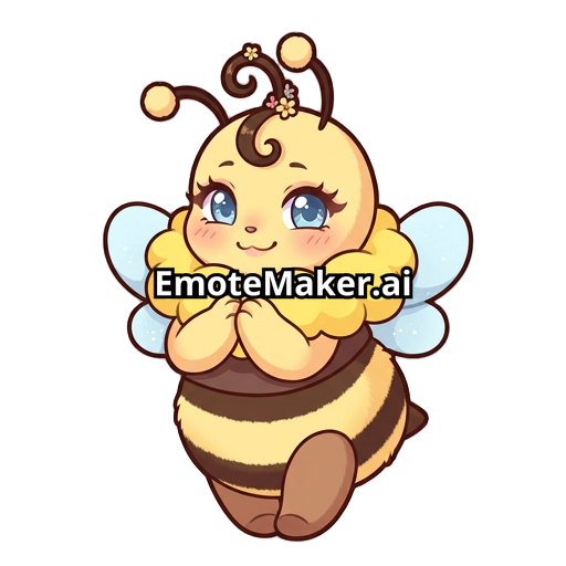 “Emote d’abeille kawaii féminine, mascotte cartoon adorable, forte poitrine, grosse collerette duveteuse jaune, hanches bien dessinés, petites ailes bleues, corps jaune avec rayures brunes, joues roses, expression malicieuse et mignonne, longs cils, petite mèche bouclée sur la tête, ombrage doux, contours épais et propres, couleurs pastel, pose debout avec les petites pattes contre le torse, yeux bleues brillants, style sticker/emote haute qualité, ambiance douce et playful, inspiration anime.”