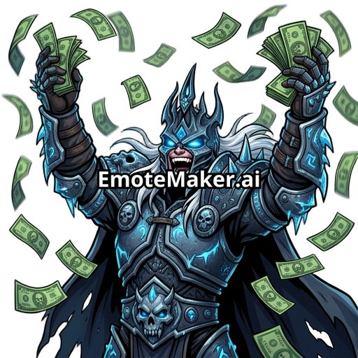 The Lich King (as Warcraft 3 Arthas ) throwing paper money. Only his upper body is visible, no background.
