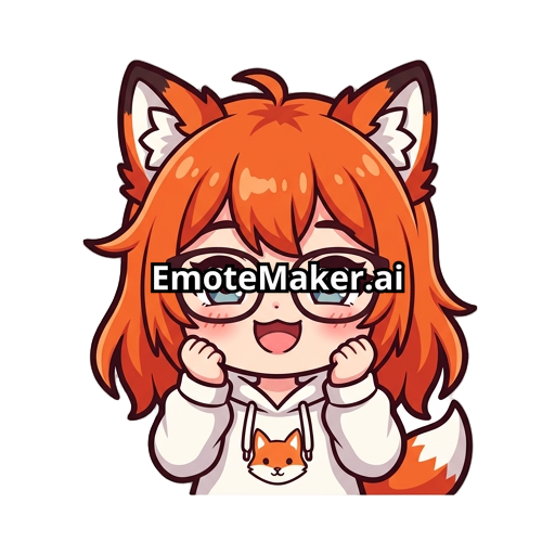 Cute chibi Girl with red hair and glasses wearing fox ears looking kawaii