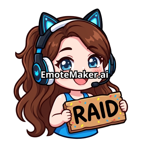 long haired brunette girl with a blue tank top and wearing headphones holding a sign that says raid