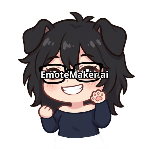 Cute Black haired girl with a messy wolf cut and puppy ears with black glasses wearing a off shoulder dark navy blue top