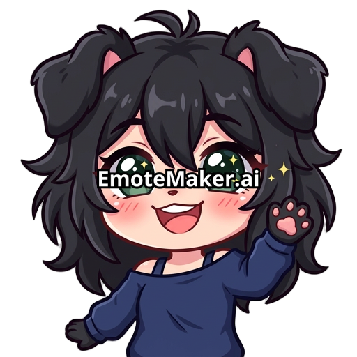 Cute puppy girl with black messy hair and dark green eyes wearing a long sleeve off shoulder navy blue top